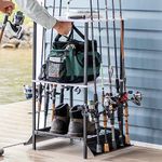 StoreYourBoard Garage Fishing Pole Organizer Holds 10 Fishing Rods, Tackle Box, Poles, Space-Saving Fishing Rod Rack with Shelves, 35 in x 17.75 in x 17.75 in