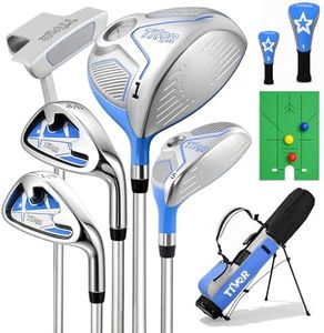 Kids Golf Clubs Set for Ages 9-12, Left Handed Youth Golf Clubs 9 Piece Set with 400cc Driver, Hybrid, 7 Iron, 9 Iron, Putter, Stand Bag & Practice Mat,Junior Golf Clubs for Height 4'4"-4'10",Blue