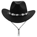 AoMoon Cowboy Hat for Women and Men Stylish Western Cowgirl Hat Felt Cowboy Hat Halloween Cowboy Costume Accessories (Black)