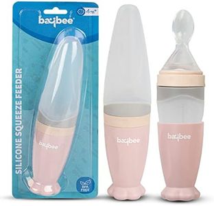 Baybee Silicone Food Feeder for Baby, Feeding Bottle with Spoon Feeder | feeding spoon bottle for Semi-Solid Food, Cereals, Fruit Food Feeder with Anti-Colic & BPA Free for Infants | Baby Squeezy Food Feeder For Baby 3+ Months (Pink)