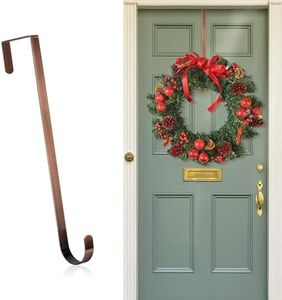 Nirohee Wreath Hangers for Front Door,14 Inches Wreath Hanger Hook for Front Porch Decor,Metal Over The Door Hooks Hanger for Halloween Fall Christmas Decorations Outdoor Indoor Home Decor,Bronze