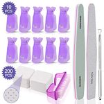 Nail Polish Remover Clips Kit INFILILA - 10PCS Nail Art Cap Clip&200PCS Lint Free Wipes&1PCS Cuticle Pusher&2PCS Nail File Grits 100/180&1PCSBuffer Block Grits 1000/4000&1PCS Nail Brushes