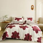 Wellboo Red Floral Comforter Sets Queen Wine Red Sunflower Bedding Set Cotton Women Girls White and Red Botanical Bed Burgundy Red Floral Quilts Large Flower Blankets Watercolor Flower Bohemian Bed