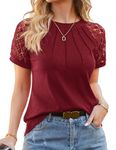 Beluring Ladies Tunic Tops Short Sleeve Blouses Summer Top Casual Shirts, Burgundy Size 16-18