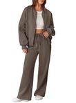 Aleumdr Tracksuit for Women Full Zip Hoodie 2 Piece Outfits Sweatshirt And Sweatpant Oversized Lounge Jogging SuitPocketsWinter Dark Brown XX-Large