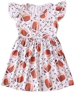 Toddler Girls Football Dresses Autumn Sports Ruffle Bottom Flutter Sleeve Apparel 5-6Y