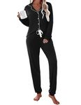 Ekouaer Pajamas Set Long Sleeve Sleepwear Womens Button Down Nightwear Soft Pj Loungewear Sets with Pockets Black