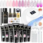 Saviland Poly Gel Nail Kit: with 7 Colors 96W Nail Lamp Poly Gel Nail Kit Starter Kit Vitamin E Poly Nail Extension Gel Sakura Pink Poly Gel Nail Colors with Everything for Beginners DIY at Home