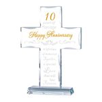 YWHL Happy 10 Year Anniversary Glass Cross Gifts for Wife, 10th Anniversary Cross Gifts, 10 Year Wedding Anniversary Religious Gifts for Couple, Glass Cross Keepsake for 10th Anniversary Decorations