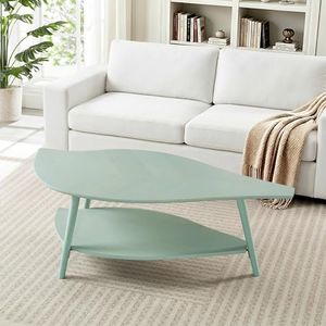 DURISEN Small Coffee Table with Storage,Unique Leaf Handcrafted Marquetry,Mid Century Modern Oval Wooden Coffee Table,Natural Oak Veneer,Solid Wood Legs,for Living Room,Apartment(Sage Green)
