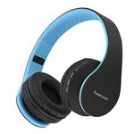 PowerLocus Wireless Bluetooth Over-Ear Stereo Foldable Headphones, Wired Headsets Noise Cancelling with Built-in Microphone for iPhone, Samsung, LG, iPad (Black/Blue)