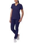 Adar Addition Go-Basic Scrub Set for Women - Slim V-Neck Scrub Top & Skinny Cargo Scrub Pants - A9200 - Navy - M