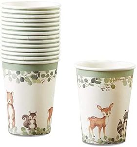 Kate Aspen Woodland Baby Shower Decorations 8 oz. Disposable Decorative Paper Cups, (Set of 16)