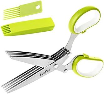 BangShou Herb Cutter Scissors,Multi-Blades Herbal Chopper Scissors, Stainless Steel with Cleaning Comb and Protective Cover for Kitchen,Vegetable&Paper