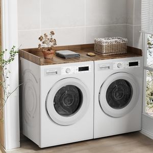 Foldable Washer Dryer Countertop, 27.5" x 54" Laundry Countertop w/Non-Slip Mats, Washer and Dryer Countertop w/Shelf for Storage Organization (Brown)