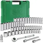 SK 3/8" Drive Socket Set with 160-P Ratchet, 55-Piece, SAE & Metric, SuperKrome Finish, Premium CR-V Construction, with Storage Suitcase