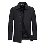 YOUTHUP Men's Short Wool Coat Winter Casual Trench Coats Regular Fit Windbreaker Peacoat, Black-3005, L