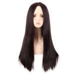 MapofBeauty 28 Inch/70 cm Monochrom Side Bangs Long Straight High Temperature Fiber Fashion Wig (Dark Brown)