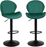 Youhauchair Modern Bar Stools Set of 2, Velvet Height Adjustable Swivel Barstools, Armless Kitchen Island Counter Chairs with Back & Footrest, Green