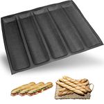 Silicone Baguette Pan | French Bread Pan for Baking | Silicone Mesh Hot Dog Bun Pan | Non-stick Perforated French Bread Mold | 5 Cavities Hot Dog Molds (5-Loaf, SOFT & FLEXIBLE)