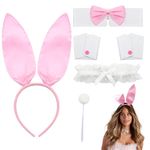 Scettar Bunny Costume Set, Women's Bunny Accessory Costume Set, Playboy Bunny Costume Adult Ears Rabbit Ear Headband, Cuffs, Collar Bow Tie for Women Cosplay Costume Accessories Set Easter Halloween