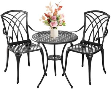 Withniture Bistro Set 3 Piece Outdoor, Round Patio Bistro Sets,Cast Aluminum Bistro Table and Chairs Set of 2 with Umbrella Hole,All Weather Bistro Table Set for Balcony(Woven Black)