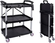 ELEVON Portable Folding Collapsible Service Cart Foldable Service Cart 3 Tier Collapsible Push Cart Folding Utility Carts with Wheels for Office Warehouse Home, Black