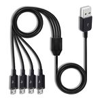 Herfair Micro USB Splitter Cable, 4-in-1 Multi Micro USB Cable Charging Cord, USB to Micro USB Wire Lead, USB 2.0 Type A Male to 4 Micro USB Male Adapter Cable for Data Sync/Charge (1.64ft, Black)