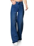 PLNOTME Womens Wide Leg Jeans High Waisted Boyfriend Baggy Trendy Mom Denim Pants with Pockets, Navy, 14