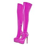 blingqueen Women's Metallic Boots Platform Thigh High Boots with Zipper Side Zip Up Stretchy Long Shaft Over the Knee High Boots Sexy Stiletto Heel Patent Leather Motorcycle Riding Boots Pink Size 8