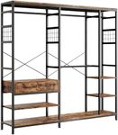 IRONCK Closet Organizer and Storage Shelves, Heavy Duty Clothes Rack with 2 Wooden Drawers, L Shaped Coat Rack Corner Closet System, Vintage Brown