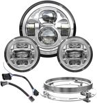 Z-OFFROAD New 7 Inch Motorcycle LED Headlight 4.5" Fog Passing Lights, DOT Kit Compatible with Harley Davidson Road King Electra Glide Ultra Classic Heritage Softail Fat Boy Street Glide, Chrome