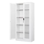 PEUKC Display Cabinet with Glass Doors, Curio Cabinets with 4 Adjustable Shelves, Locking Glass Cabinet Display Case for Home, Office, Clinic, Pantry, Assemble Required, White