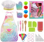 LEADSTAR Kids Baking Set, Kids Aprons for Cooking, Kids Cooking Set, Kids Chef Set Childrens Chef Hat Apron Kitchen Baking Kits Children Toy Christmas Festivals Gift for 3-12 Year Old Girls, 38 Pieces