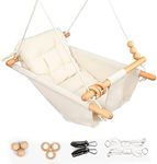 Tislly Baby Swing Outdoor Indoor for Newborn, Toddler Hammock Chair Swing, Wooden Canvas Hanging Swings Outside Tree Swing Great Gift for Baby Boys Girls Infants Kids Lovers