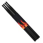 2 Pairs 5A Nylon Drumsticks for Adults Kids Light Durable Plastic Drum Sticks Set with Non-Slip Handles Professional Musical Instrument Percussion Accessories (Black & Black)