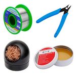 Gruiqrd Solder Flux Paste, Solder Wire Lead Free, Soldering Iron Tip Cleaner, Micro Shear Wire Cutter Pliers, 4 PCS Solder Tool Set, Soldering Iron Assist Accessories DIY Kit