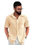 Pinkmint Popcorn Shirt for Men ll Textured Shirts for Men ll Stylish Half Sleeve Shirt ll Goa Wear ll Regular Fit Shirt Yellow