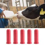 Zerodis Pack of 5 Calf Milk Bottle Nipples, Rubber, Bionic Design, Natural Speed Suction, Food Grade, Red, Diameter 3.6 cm