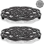 Yopay 2 Pack Cast Iron Trivet Heavy Duty, 7.7 inch Round Metal Trivet for Hot Pans or Teapot, Rustproof Pot Stands Holders with Rubber Pegs for Countertop, Dining Table, Kitchen Farmhouse Decoration