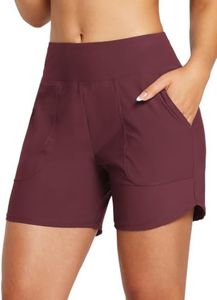 baleaf Womens Swim Shorts 5" High Waisted Board Short Pocket Wine XL