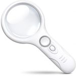 Magnifying Glass, 45X Handheld Reading Magnifying Glass with 3 LED Lights - Super High Clarity Lightweight Magnifier for Reading Books, Macular Degeneration, Jewellery Inspection, etc.(White)