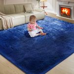 Luxury 8x10 Rugs for Living Room, Extra Large Shag Area Rug, Fluffy Furry Rug for Living Room, Modern Shag Throw Carpet for Kids Room Decor, Indoor Plush Rug for Dorm Classroom, Non-Skid, Blue