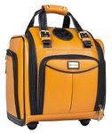 BRAND LEATHER Genuine Leather Underseat Carry-On Rolling Travel Luggage Bags (Yellow)