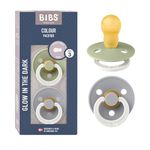 BIBS Colour Glow Soother 2-Pack, Glow in The Dark BPA Free Dummy Pacifier, Round Nipple. Natural Rubber Latex, Size 3 (18+ Months), Sage Night/Cloud Night