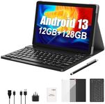 Xgody Tablet 10 Inch 2024 Newest Android 13,4-Core 2.0GHz,5G WIFI,12GB RAM+128GB ROM (TF 1TB), 8000mAh,Battery/WLAN/Tablet With Keyboard,Case(Gray)