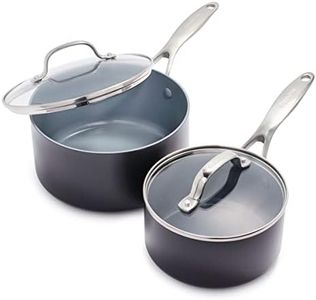 GreenPan Valencia Pro Hard Anodized Healthy Ceramic Nonstick 2QT and 3QT Saucepan Pot Set with Lids, PFAS-Free, Induction, Dishwasher Safe, Oven Safe, Gray