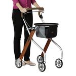 Stander Let’s Go Indoor Rollator, Lightweight Four Wheel Euro Style Walker with Tray, Folding Mobility Aid for Seniors by Trust Care, Walnut