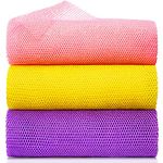 GIGULES, 3 African Net Bath Sponges - Exfoliating Scrubbers, Yellow, Pink, Purple