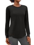 PINSPARK Long Sleeve Workout Tops for Women Yoga Shirts Crewneck Athletic Gym Running Sport Casual T-Shirt Black XX-Large